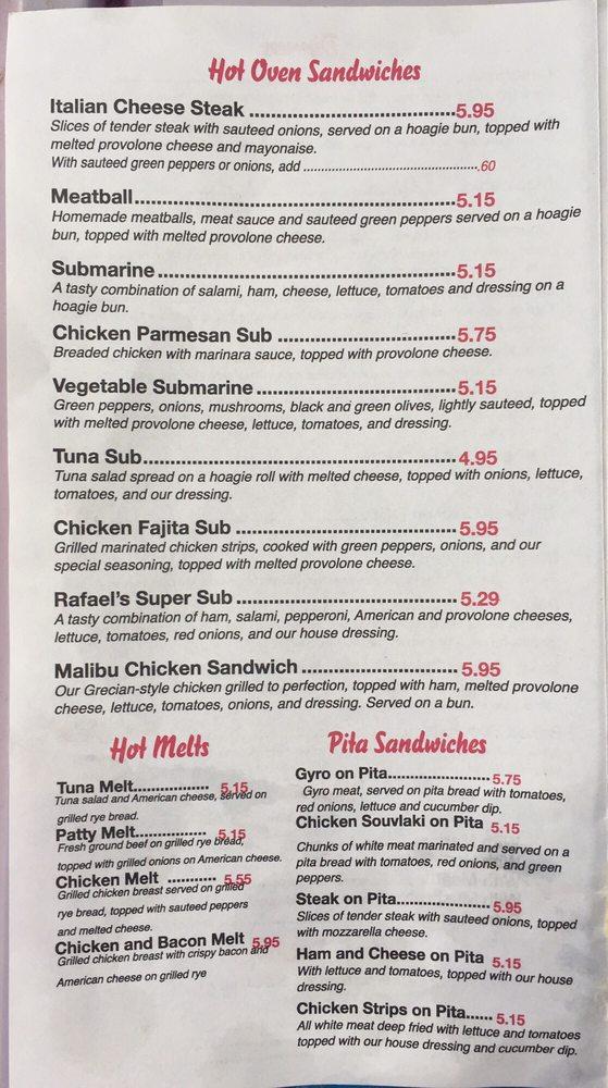 Menu at Raphaels Pizzaria & Restaurant, Winchester