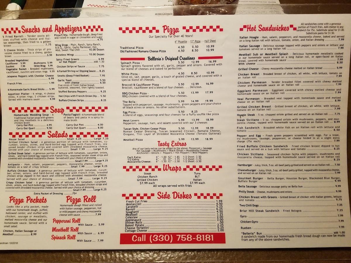 Menu at Belleria Boardman pizzeria, Boardman, Market St