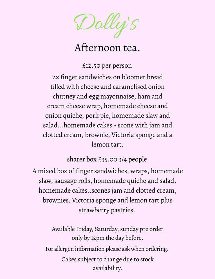 Menu at Dollys Cafe, Glossop