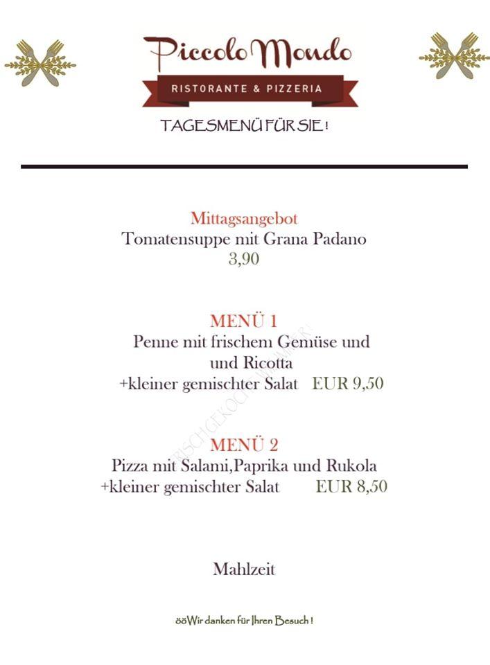 Speisekarte von Pizzeria Piccolo Mondo, Klagenfurt am Wörthersee