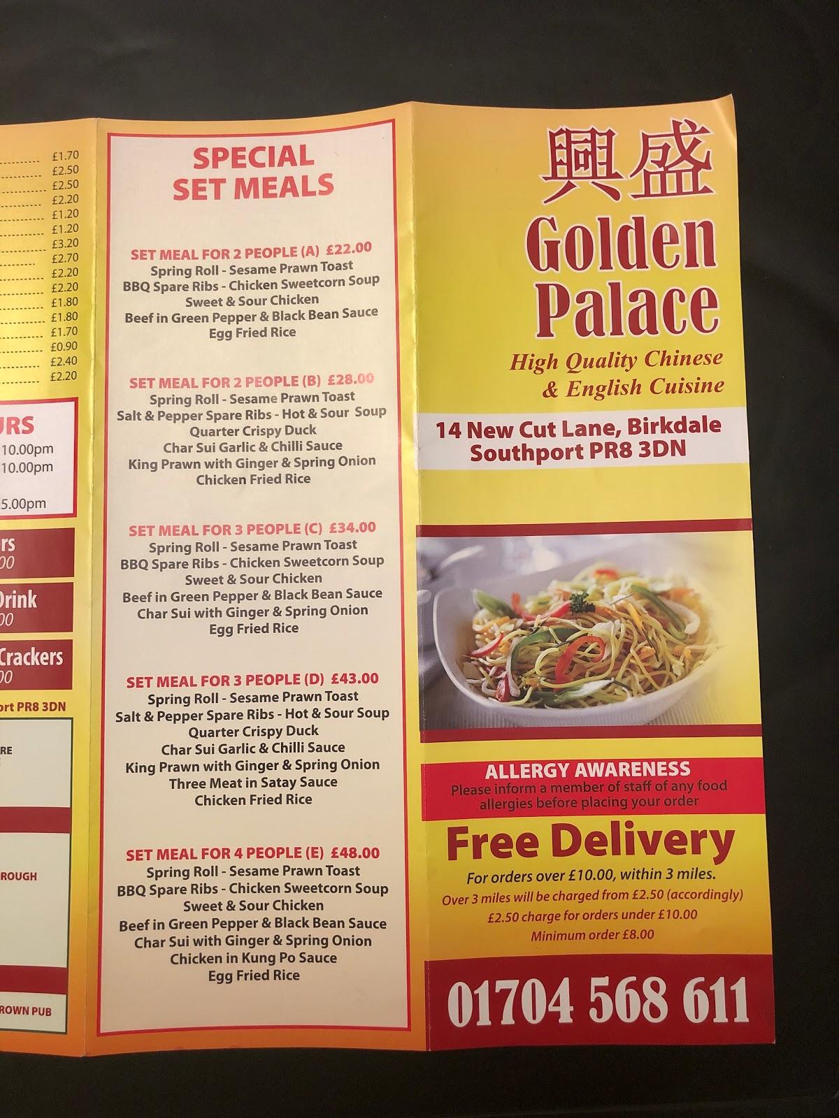 Menu at Golden Palace Fish & Chip Chinese Takeaway fast food, Southport