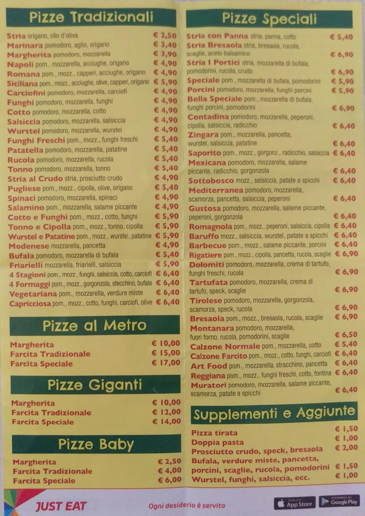 Menu At Pizzeria I Portici Modena