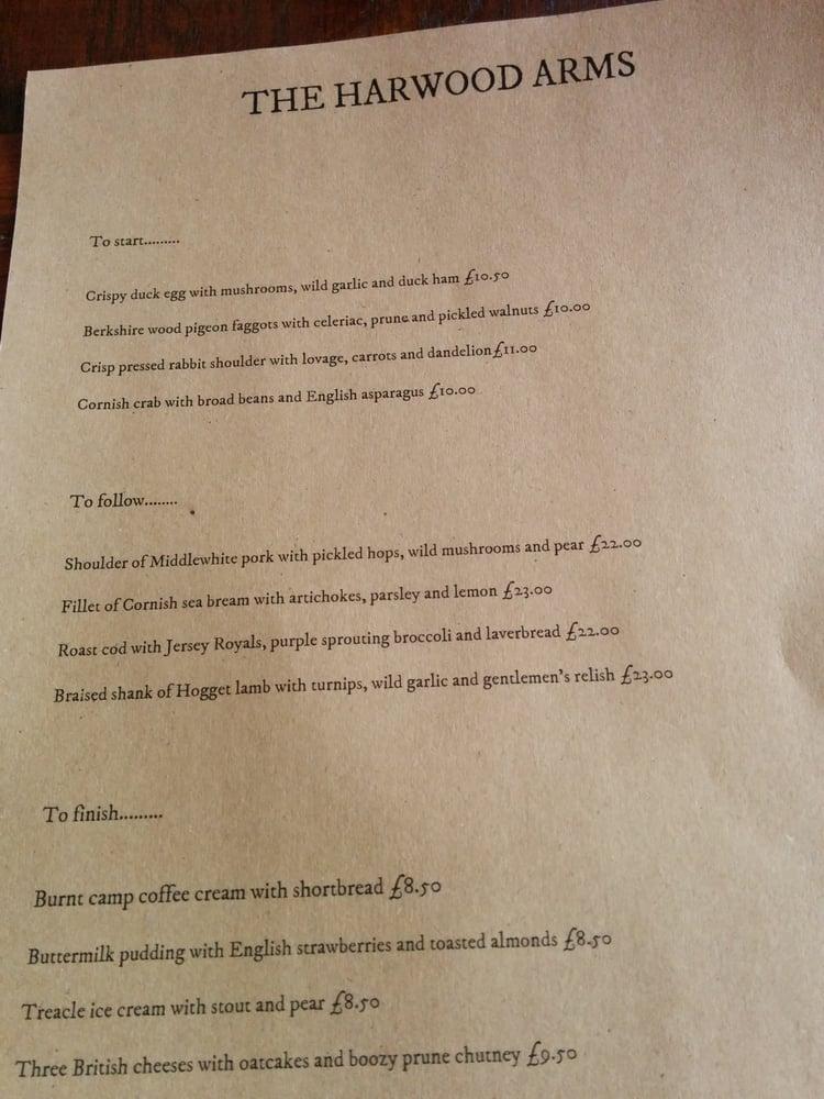 Menu at The Harwood Arms pub & bar, London