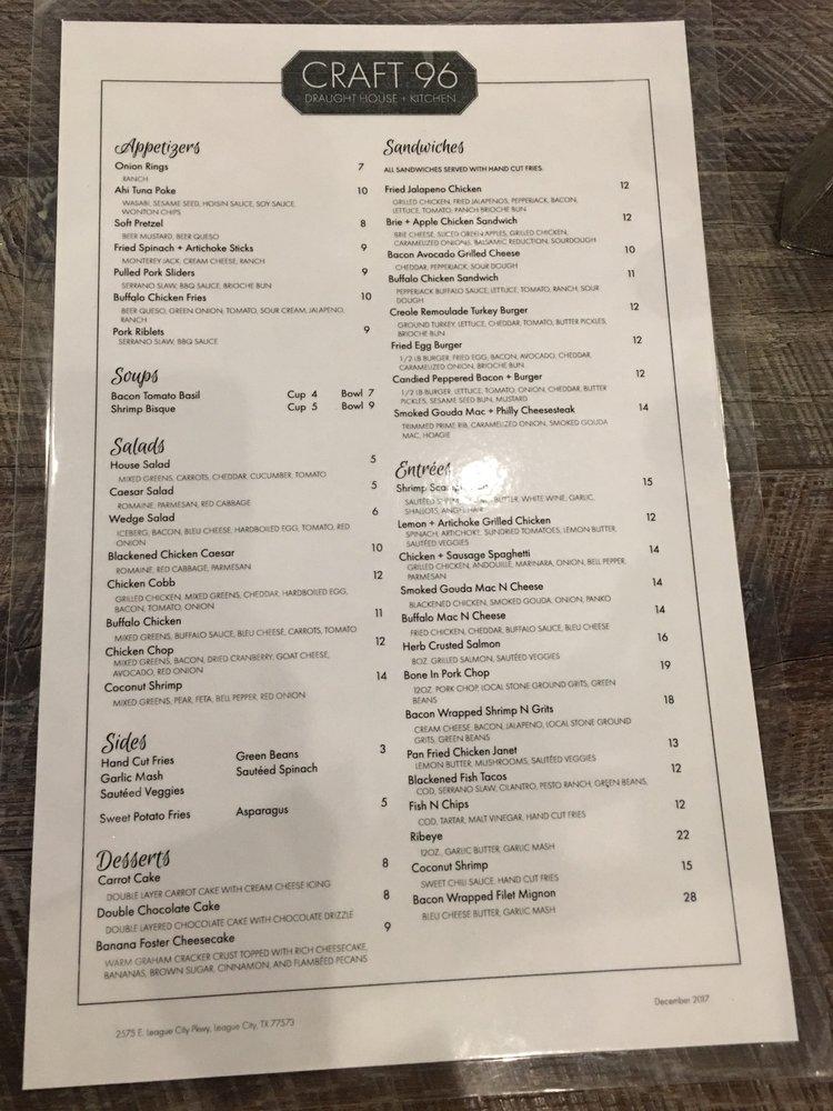 Menu at Craft 96 Draught House + Kitchen pub & bar, League City