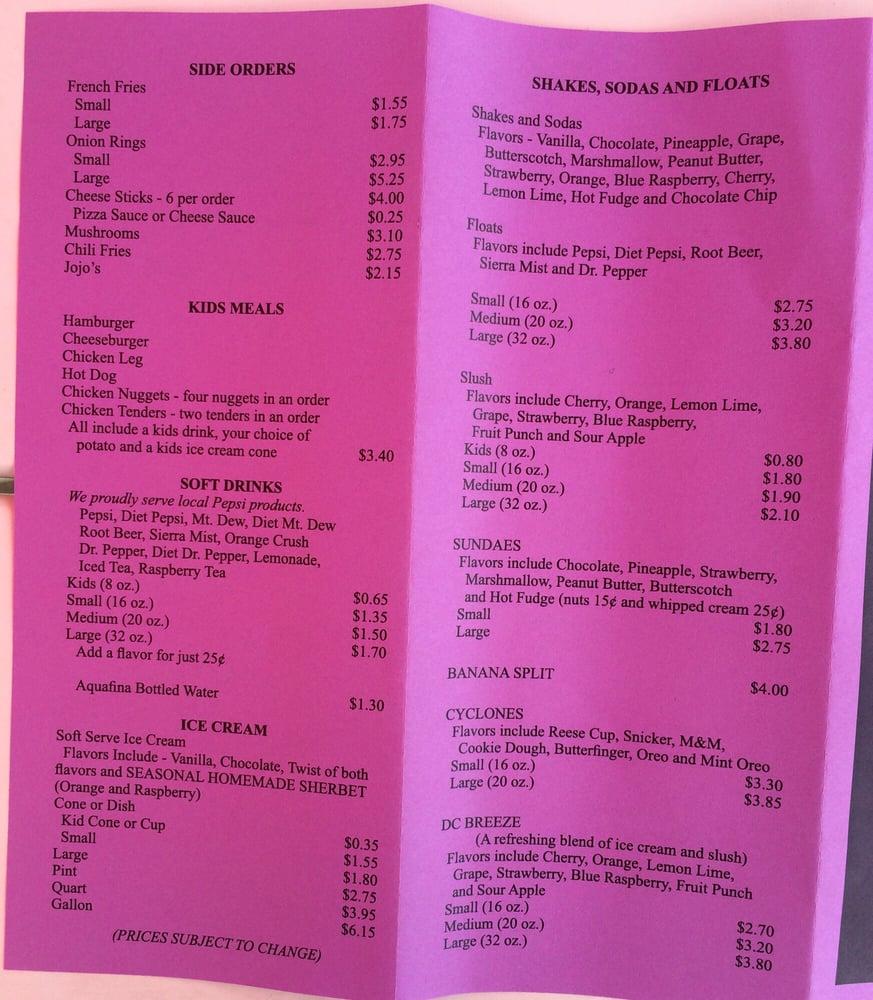 Menu at Dairy Cottage restaurant, Brookville