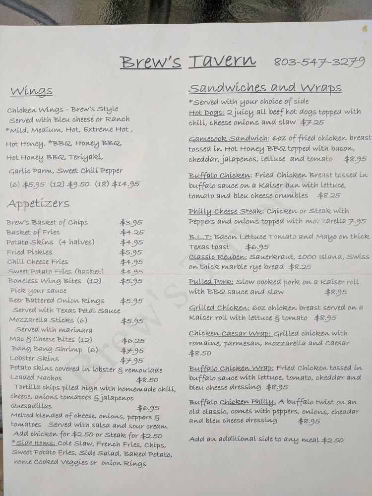 Menu at Brew's Tavern pub & bar, Charlotte, Charlotte Hwy