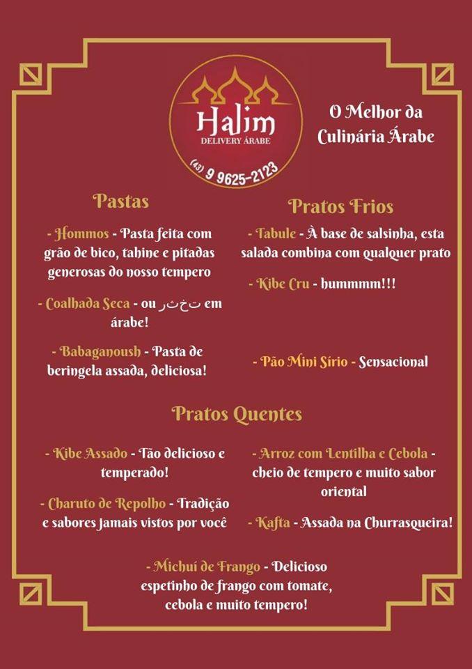 Halim Delivery Árabe cardápio