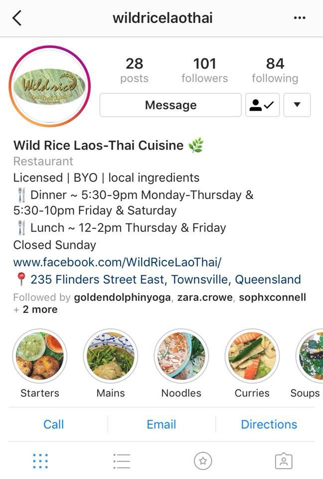 Menu at Wild Rice Laos & Thai Cuisine restaurant, South Townsville