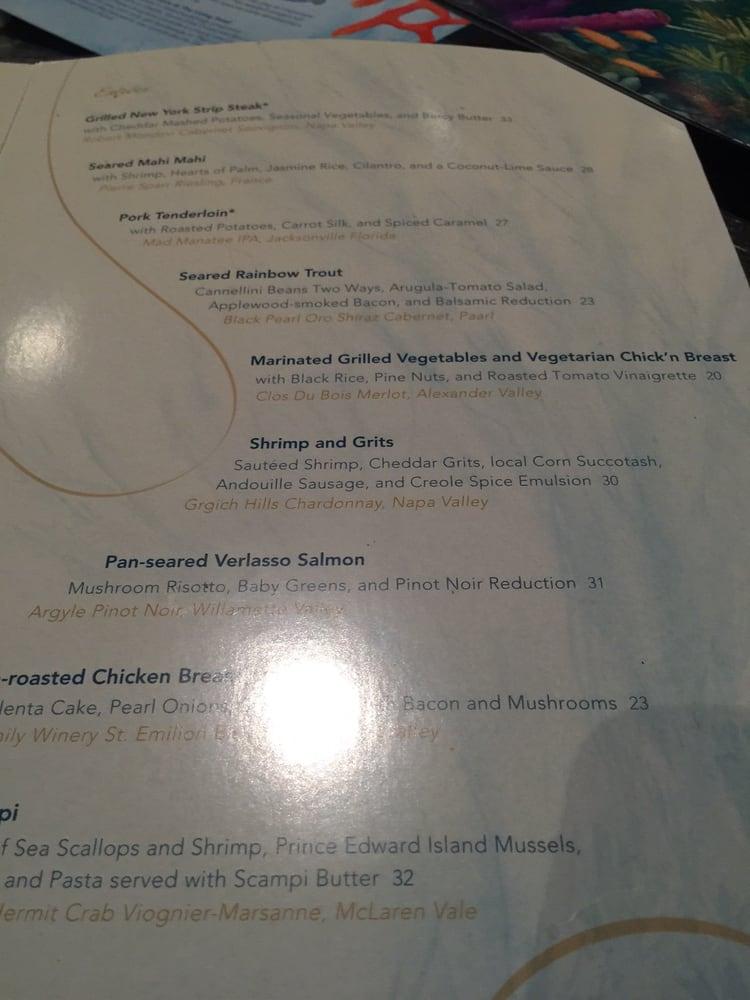 coral reef yacht club dinner menu