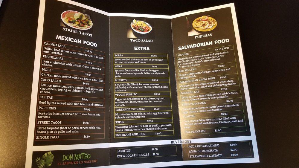 Menu at DON MATEO restaurant, Tieton