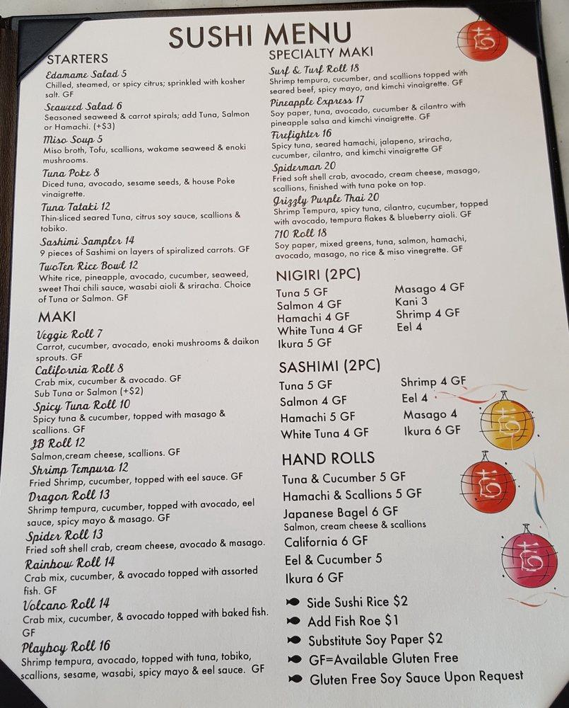 Menu at Two Ten Oyster Bar & Grill, South Kingstown