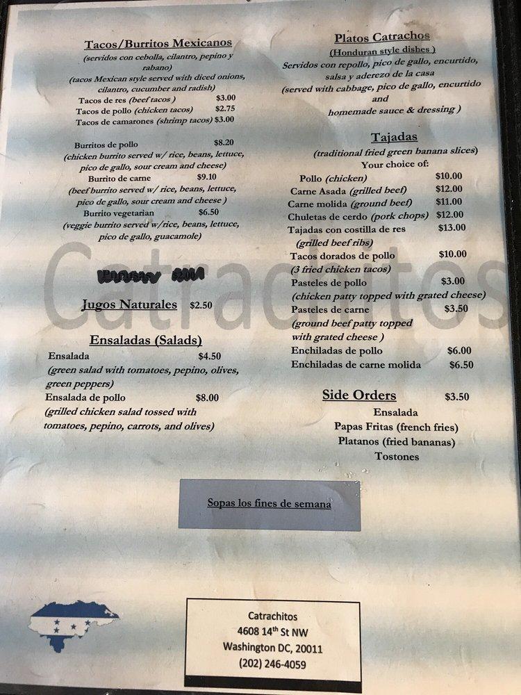 Menu at Catrachitos Restaurant, Washington, 14th St NW