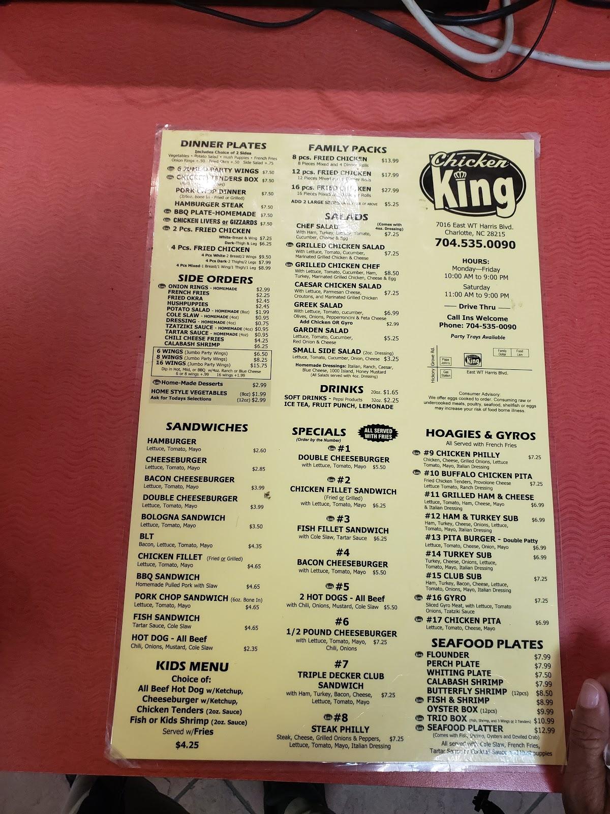 Menu at Chicken King fast food, Charlotte, E W.T. Harris Blvd