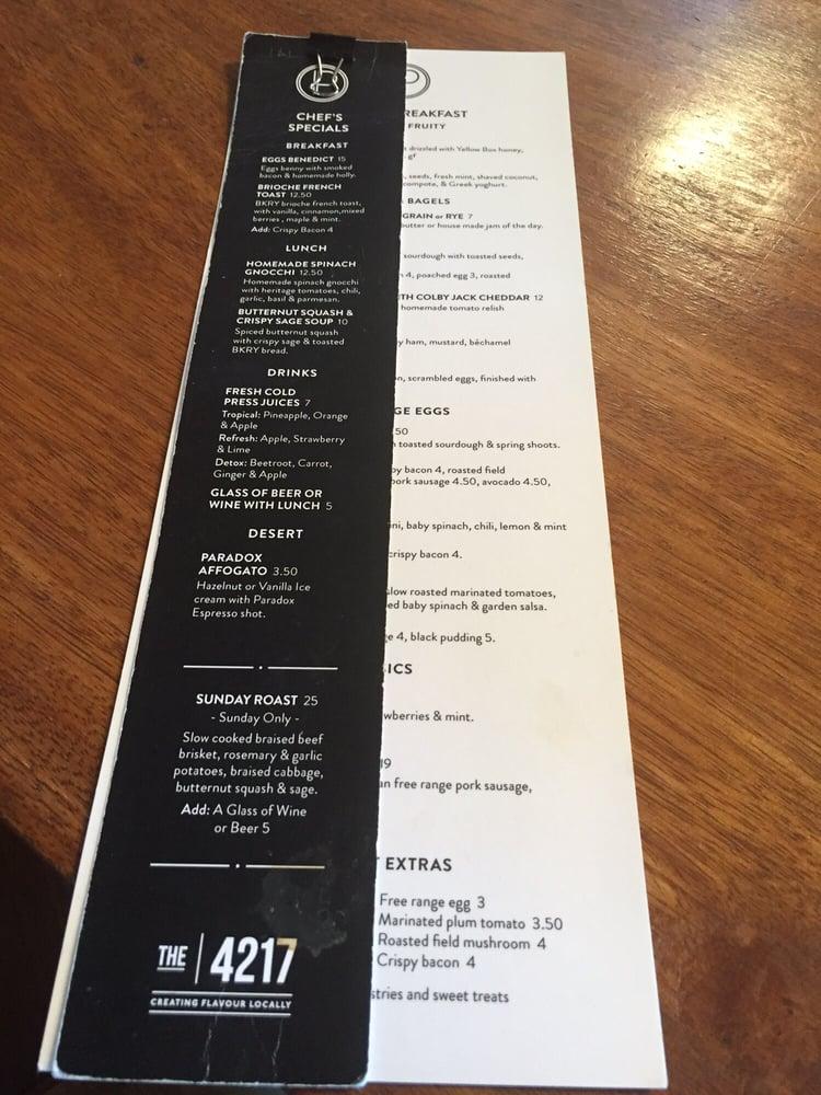 Menu at Paradox Coffee Roasters cafe, Surfers Paradise