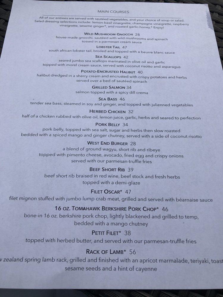 Menu at The West End Grill steakhouse, Ann Arbor