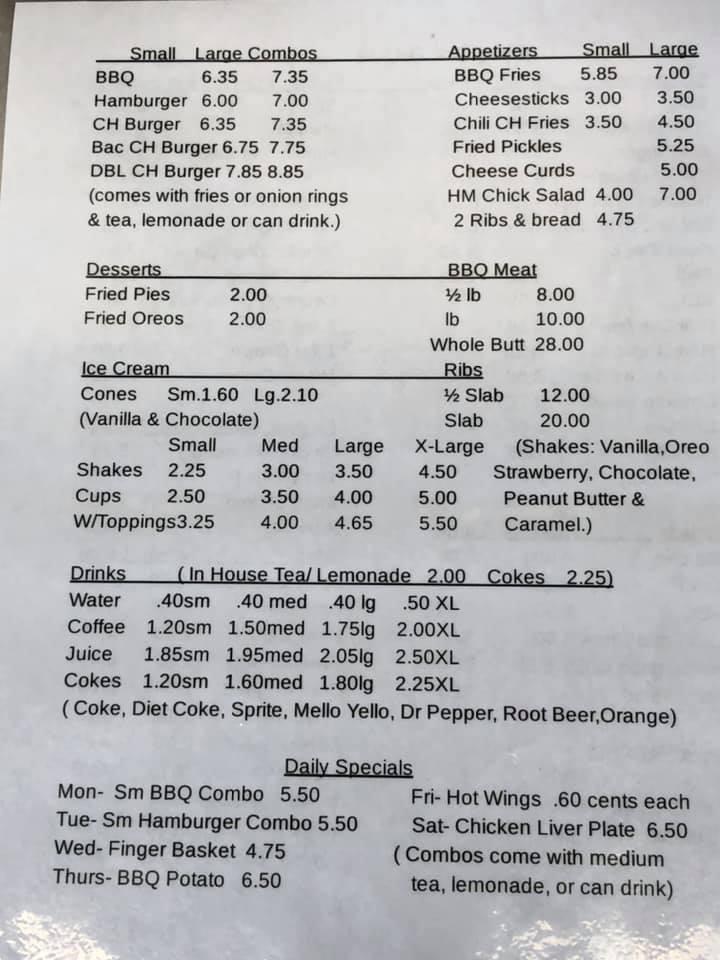 Menu at Unique BarBQ Place, Goodwater