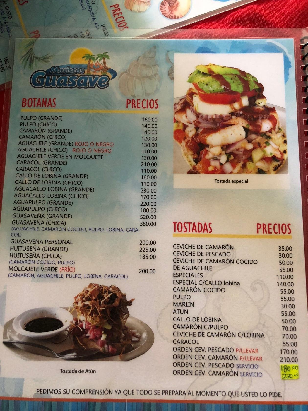 Menu at MARISCOS GUASAVE restaurant, Zapopan, Aracely Souza 5486