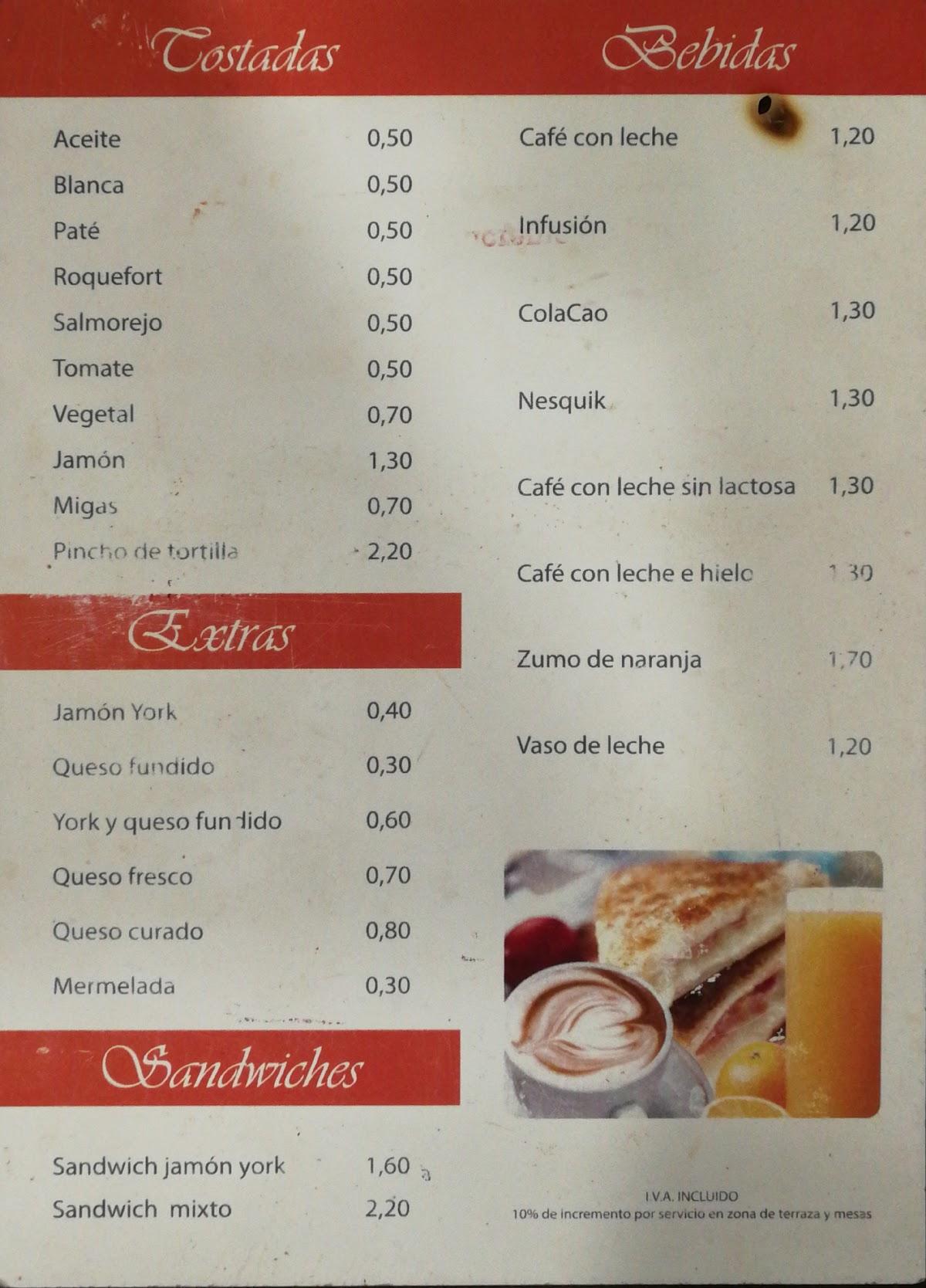 Carta del pub y bar El Patio, Badajoz