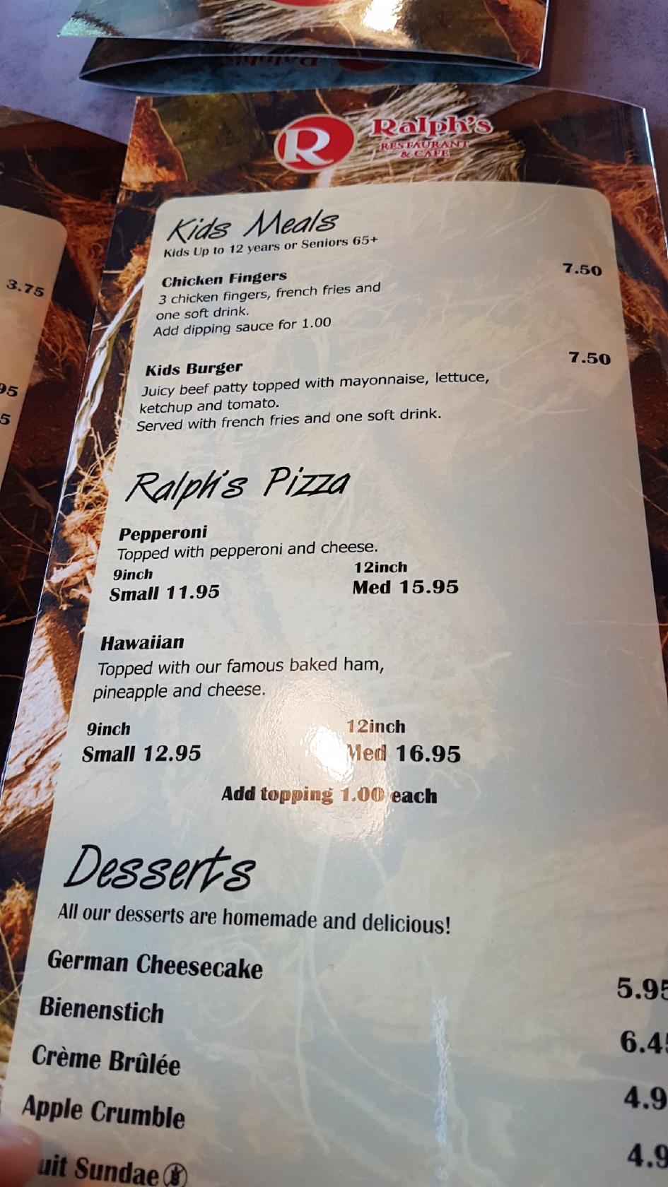 Menu at Ralph's German Restaurant And Café, Winkler