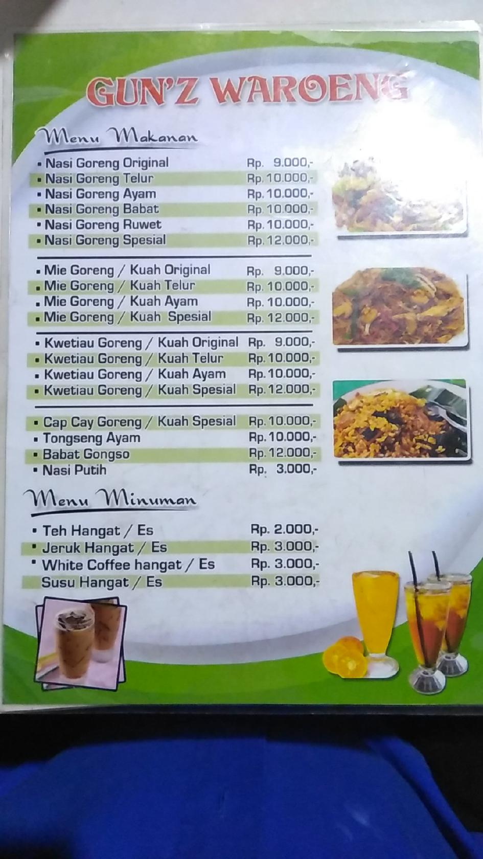 Menu At Gun'z Waroeng Restaurant, Sriwulan