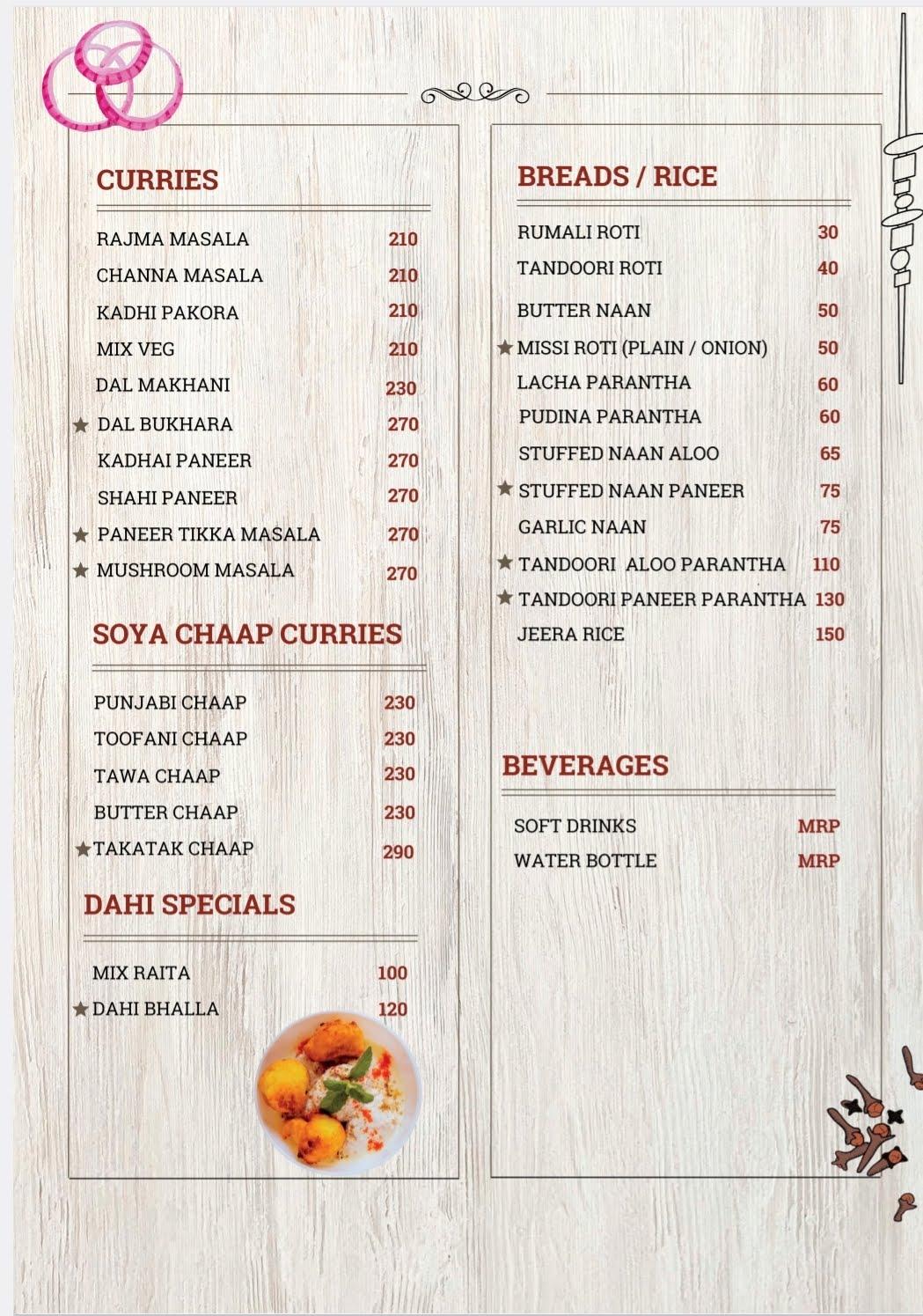 Kalia’s Kitchen menu