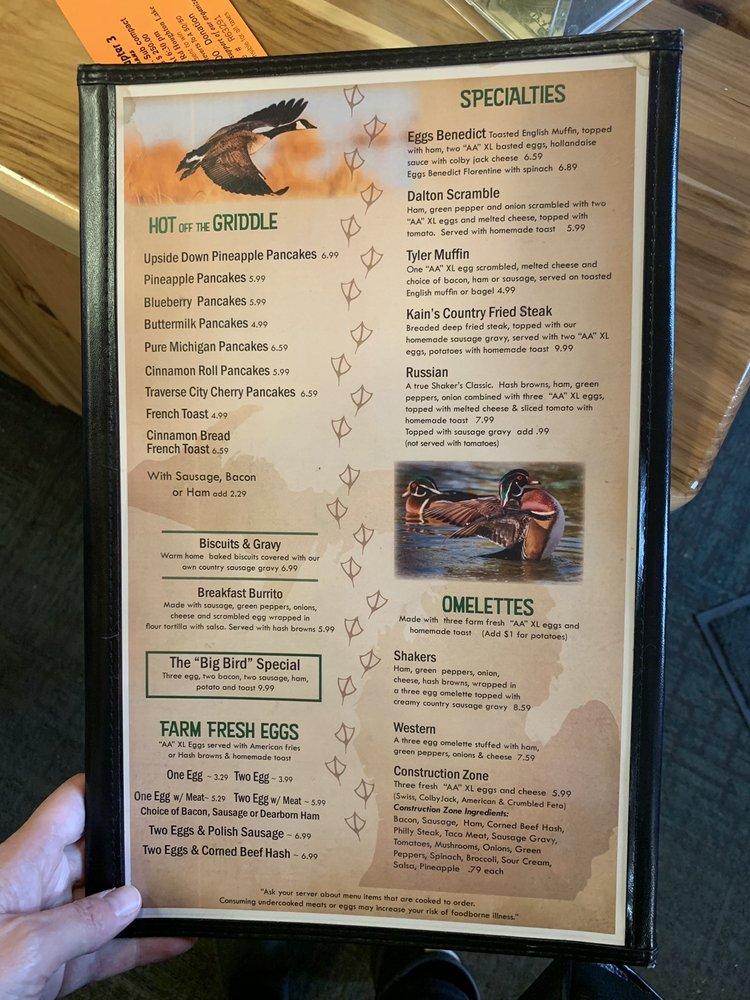 Menu at Shaker's Restaurant, Houghton Lake