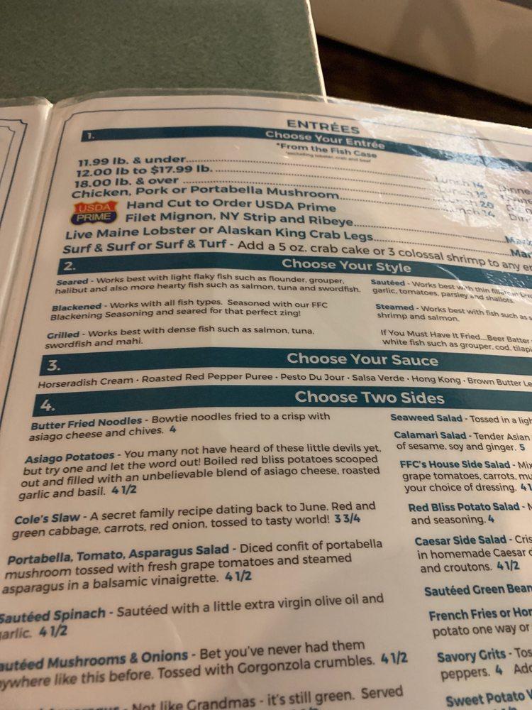 Menu at Flagler Fish Company restaurant, Flagler Beach