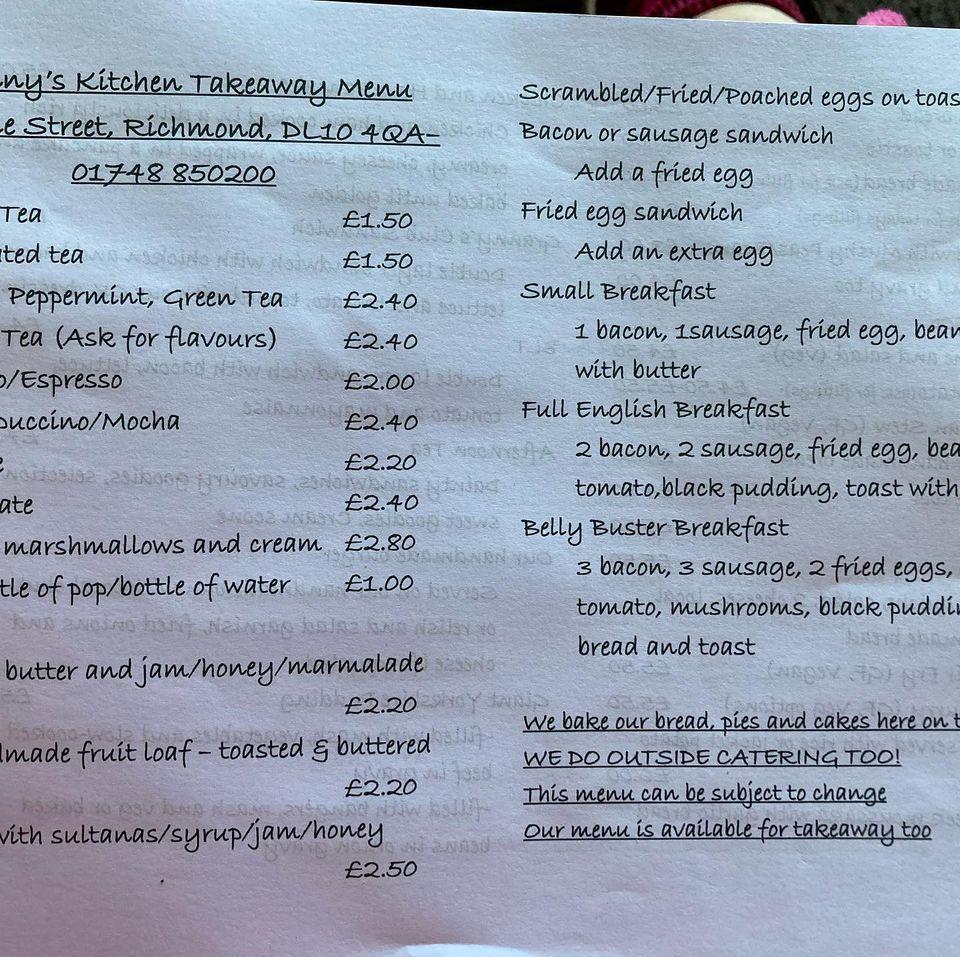 Menu at Granny's Kitchen cafe, Richmond