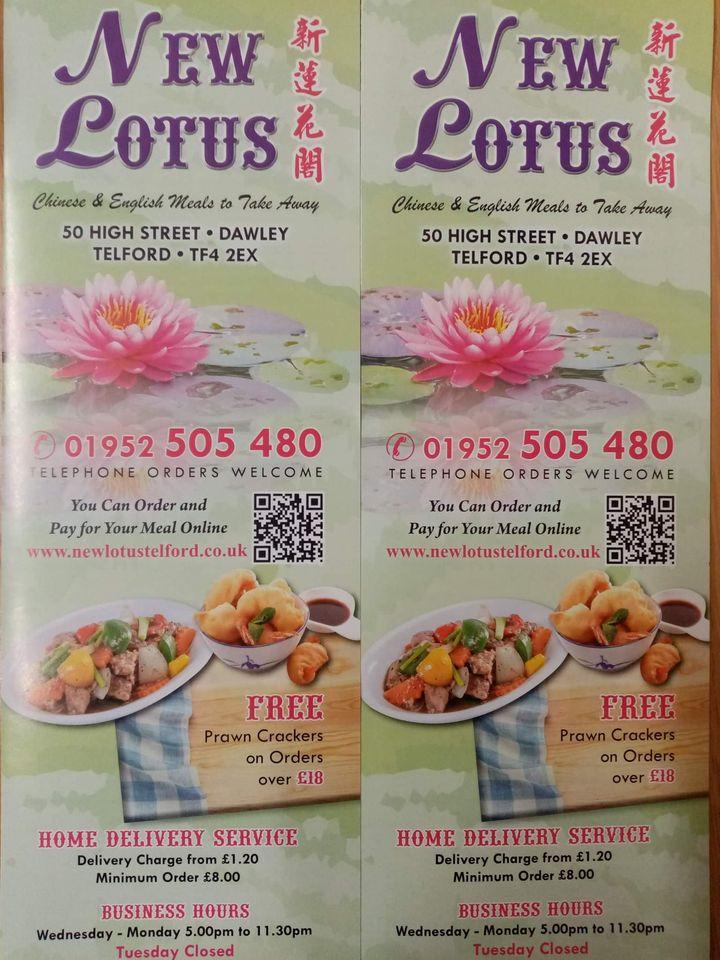 Menu at New Lotus fast food, Telford