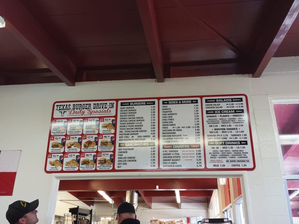 Menu at Texas Burger restaurant, Gustine