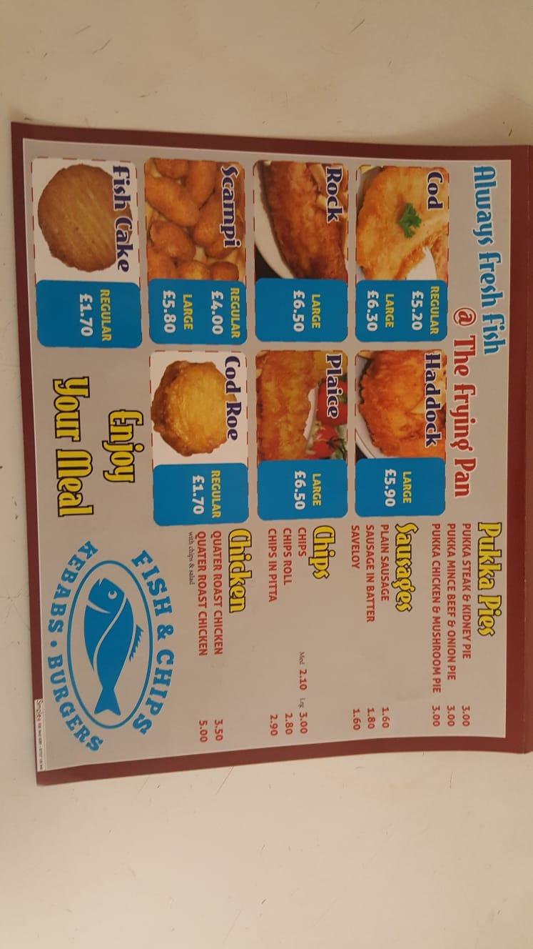 Menu at The Frying Pan fast food, Dagenham, 25 Goresbrook Rd