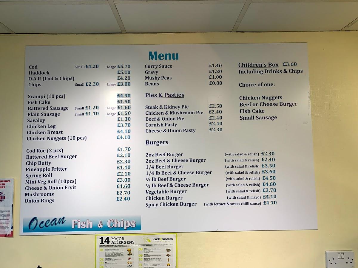 Menu at Ocean Fish & Chips restaurant, Gillingham