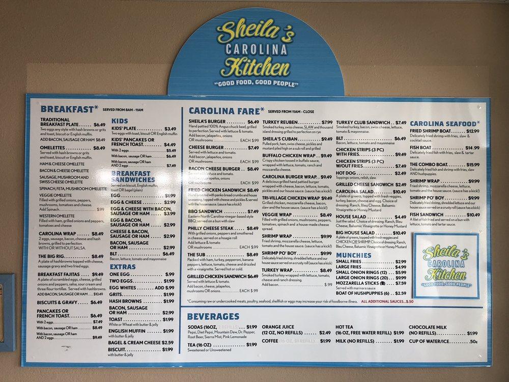 Menu at Sheila's Carolina Kitchen restaurant, Waves