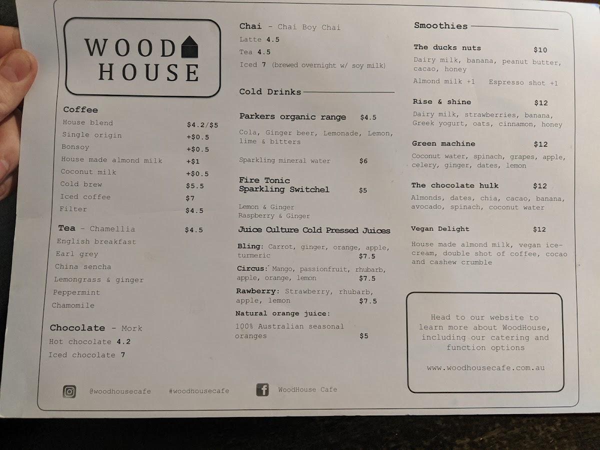 Menu at WoodHouse Cafe, Belmont