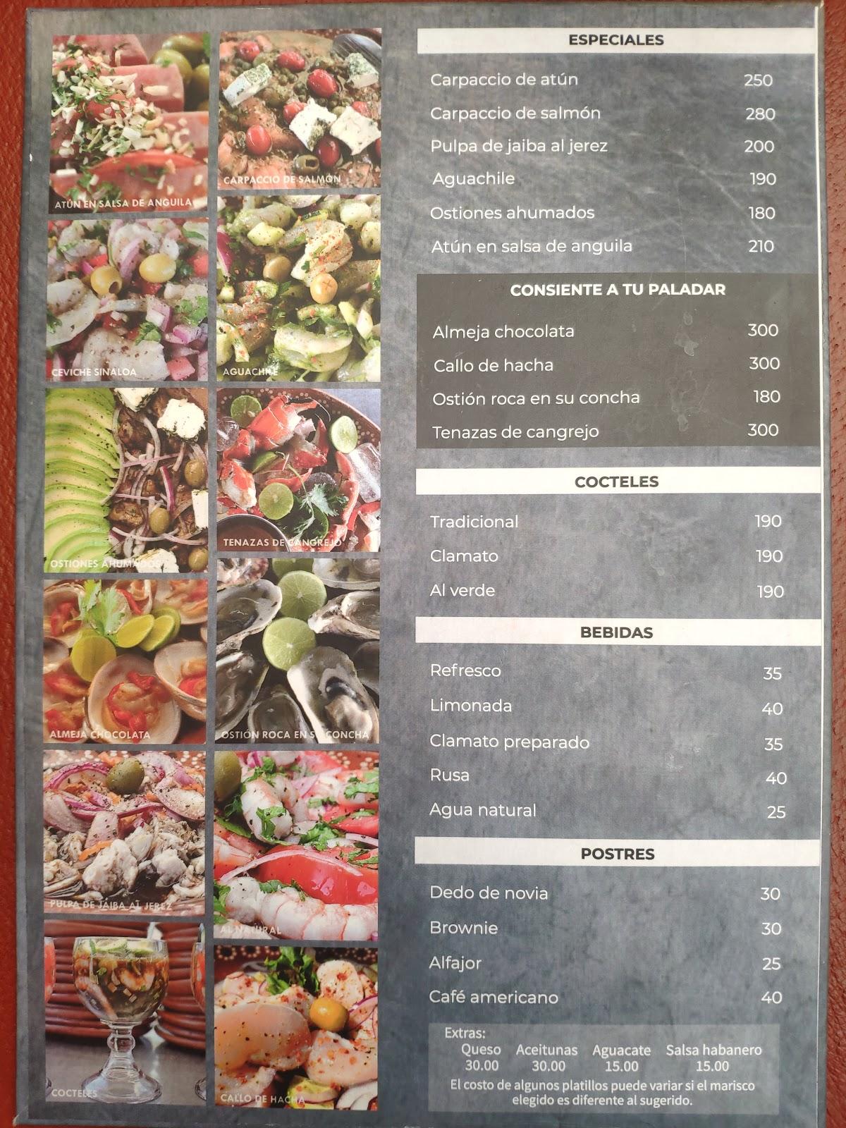 Menu at Braulio's Morelia restaurant, Morelia
