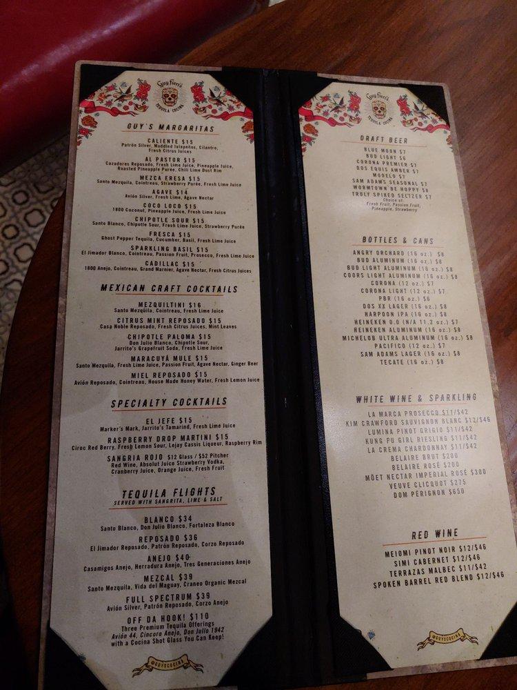 Menu at Guy Fieri's Tequila Cocina restaurant, Boston