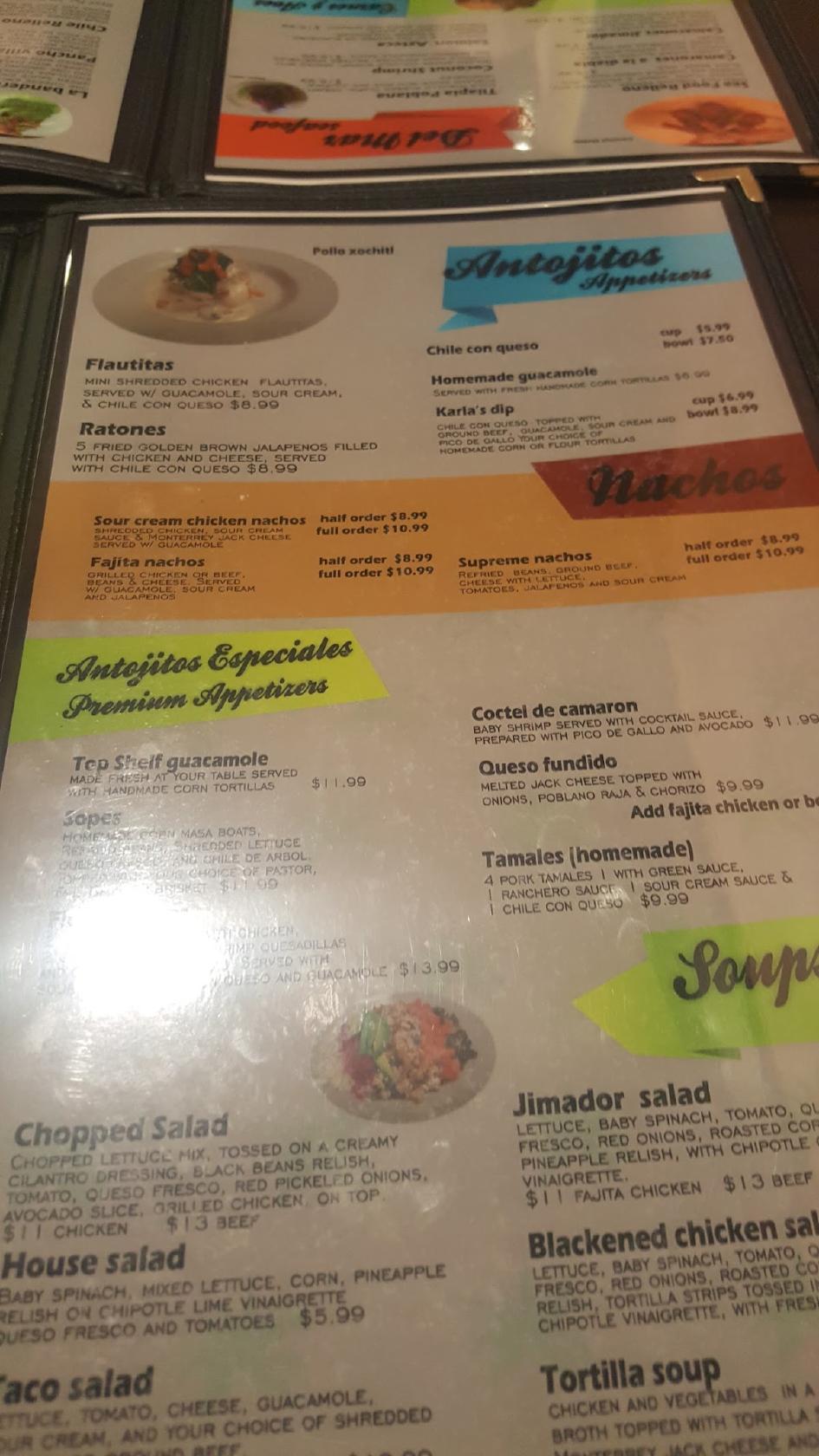 Menu at Los Jimadores Tex Mex Tequila Factory restaurant, Fort Worth
