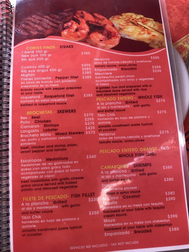Menu at Big Lobster restaurant, Playa del Carmen, Calle 6 Nte