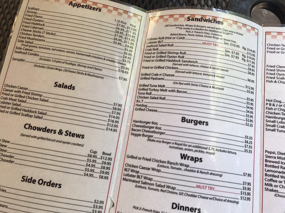 Menu at Cameron's Lobster House restaurant, Brunswick