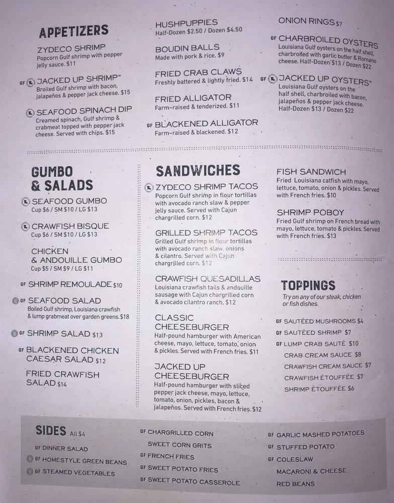 Menu at Don’s Seafood Metairie restaurant, Metairie