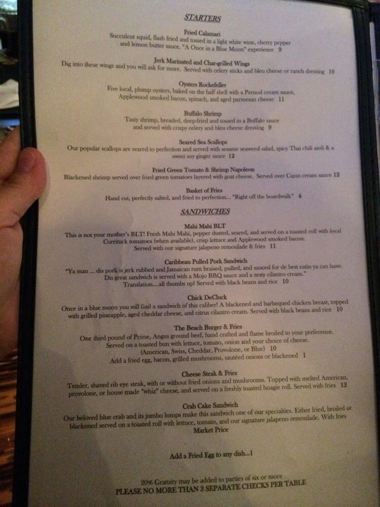 Menu at Blue Moon Beach Grill restaurant, Nags Head