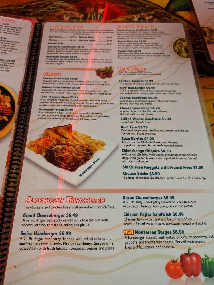 Menu at El Diamante Mexican Restaurant, Mount Ida