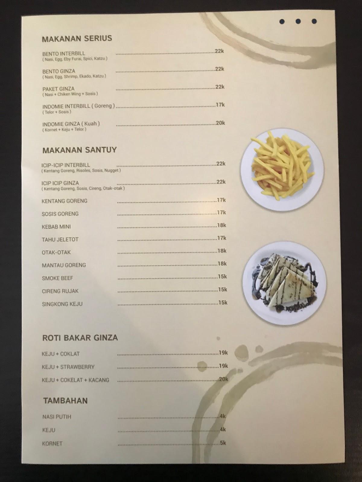 Menu at Ginza Coffee Jakarta cafe, East Jakarta