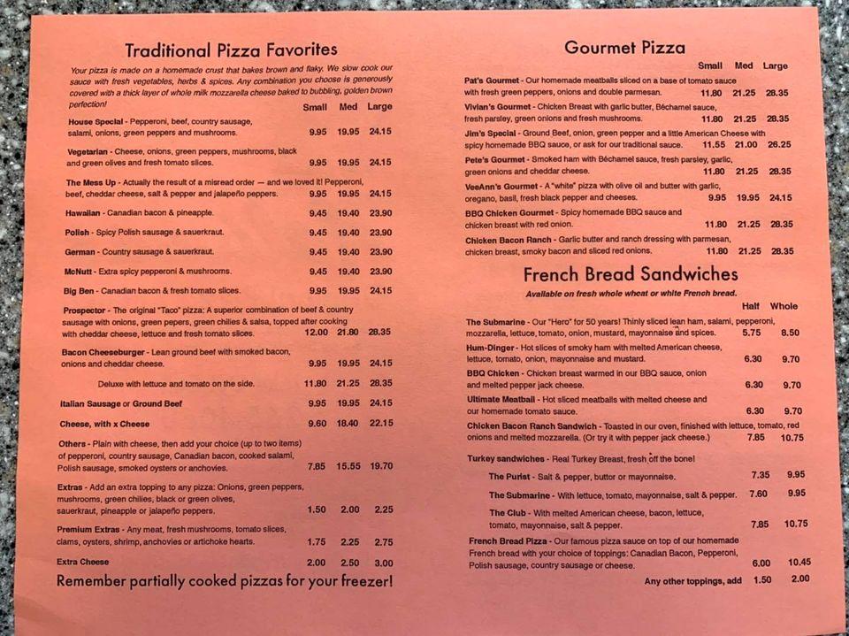 Menu at Nalivka's Original Pizza Kitchen pizzeria, Havre