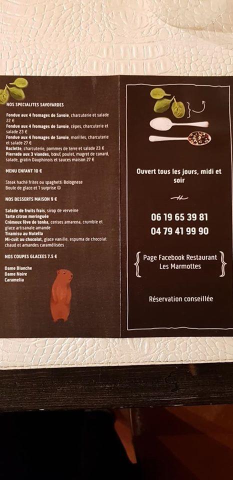 Menu At Restaurant Les Marmottes La Rosière Terrasse Au Soleil Et Cuisine Raffinée Montvalezan 
