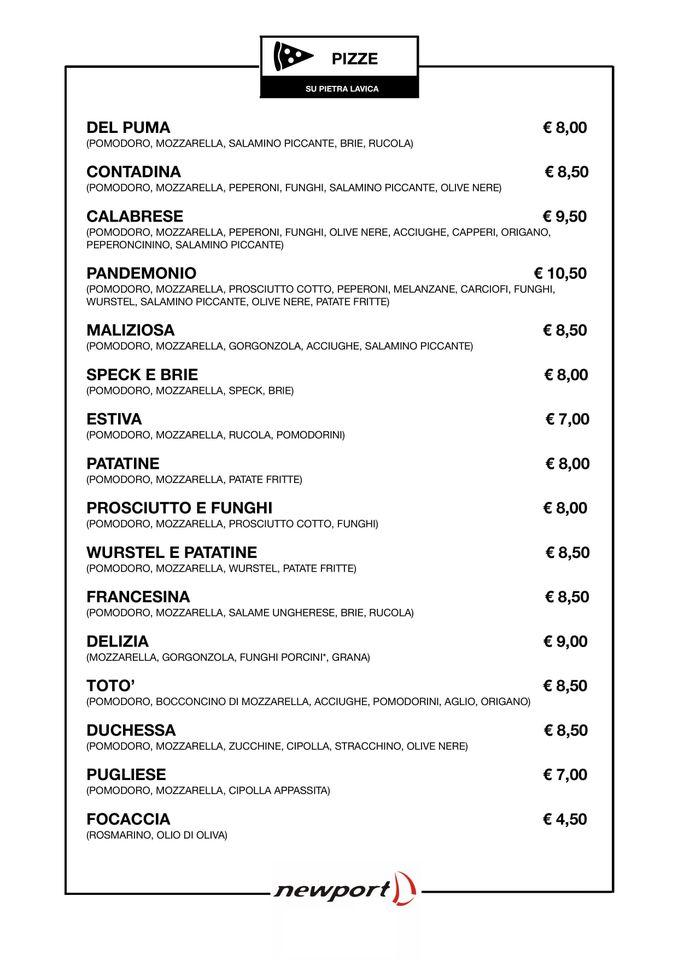 Menu da Newport ristorante, Gorizia