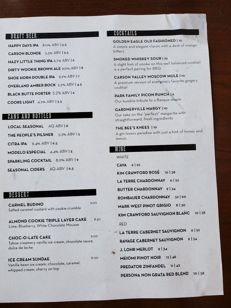 Menu at Overland Restaurant & Pub, Gardnerville, U.S. Hwy 395 N