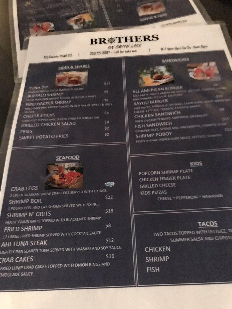 Menu at Brothers on Smith Lake restaurant, Cullman