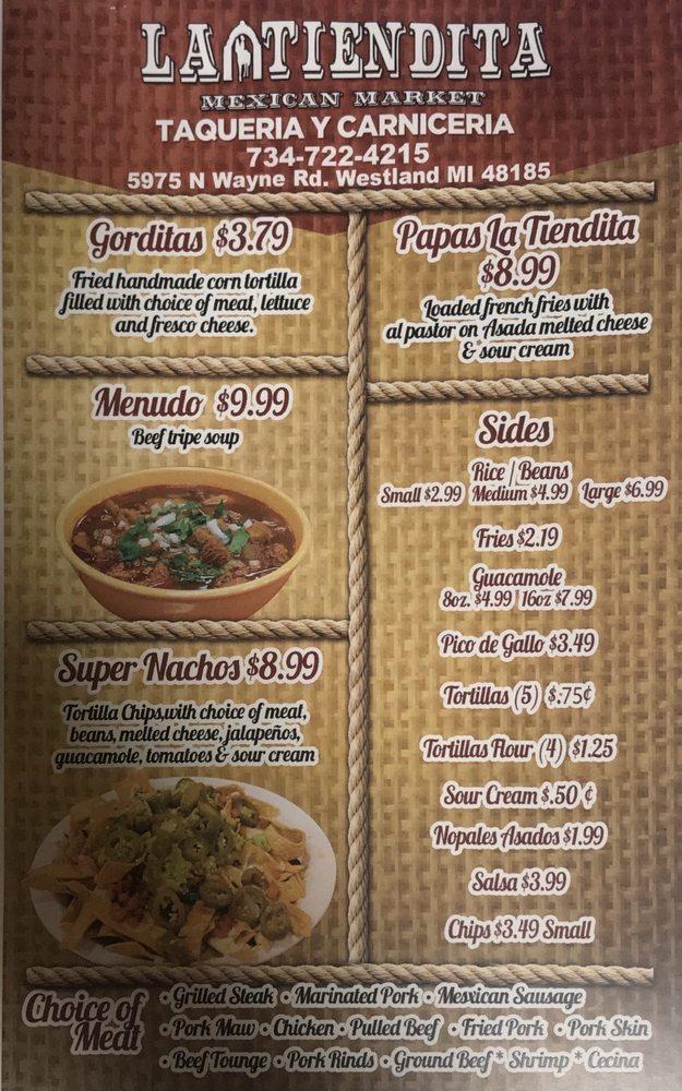 Menu at La Tiendita Mexican Market restaurant, Westland
