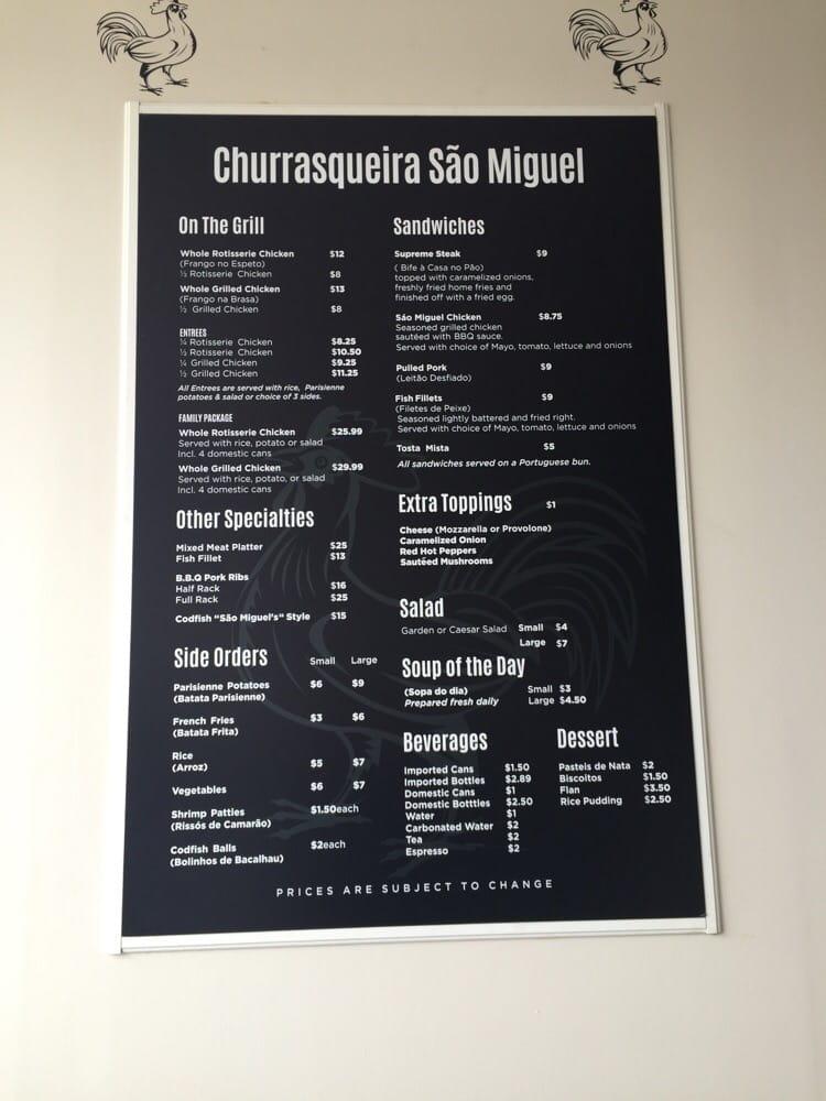 Menu at Churrasqueira Sao Miguel restaurant, Toronto